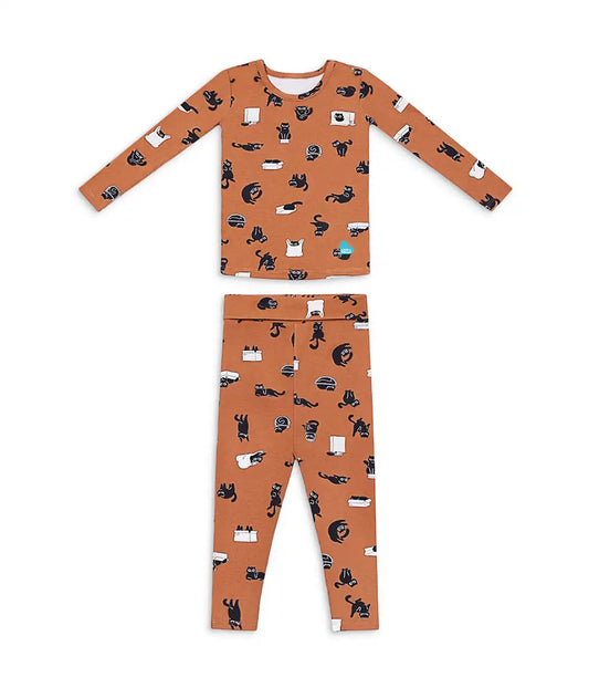 Kids Pajama Set Long Sleeve Snug Fit Viscose from Bamboo Hazel Black Cat Moods